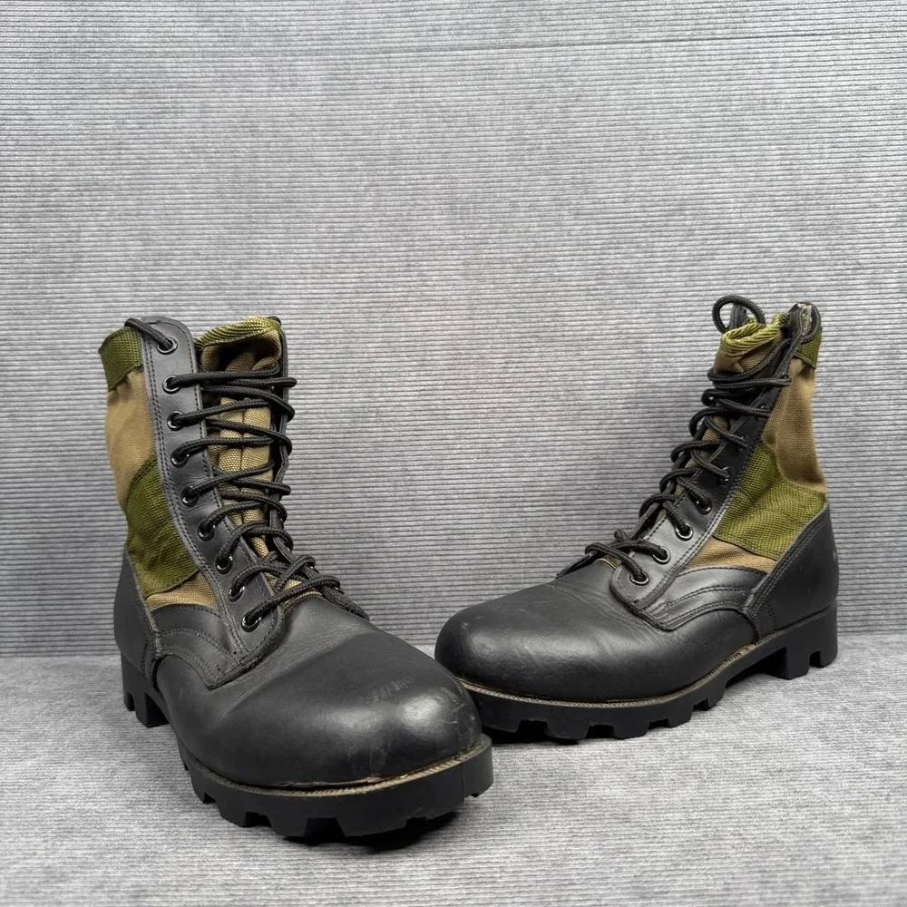 Military Jungle Boots Y2K Black Leather Olive Tactical Combat 7R‎ Made in USA